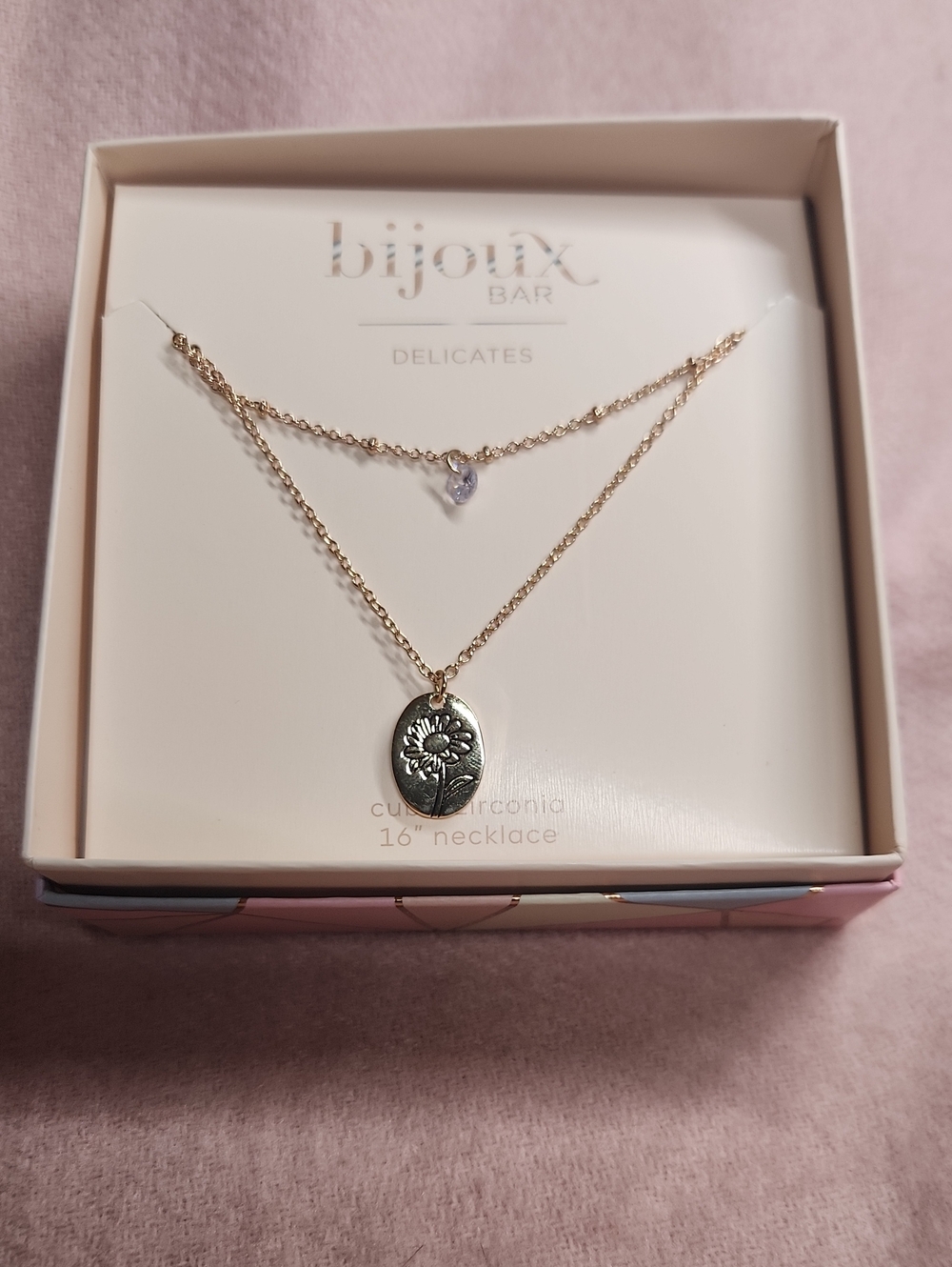 Bijoux Bar Gold Double-Layer Daisy Pendant Necklace - Pink Accent